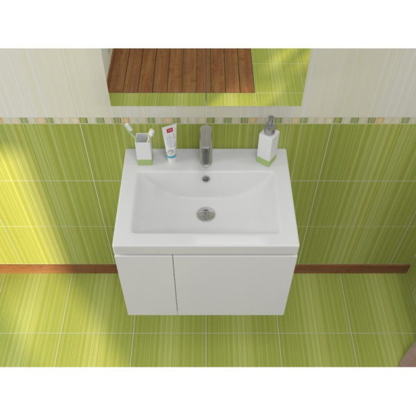 Тумба подвесная в комплекте с раковиной 60 см БЕЛАЯ фото  в интернет-магазине Санкомп