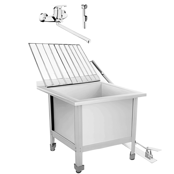 Видуар технический слив (поддон) 530х530х500 С ПОДЪЕМНОЙ РЕШЕТКОЙ, ПЕДАЛЬ, СМЕСИТЕЛЬ, 14186 фото  в интернет-магазине Санкомп