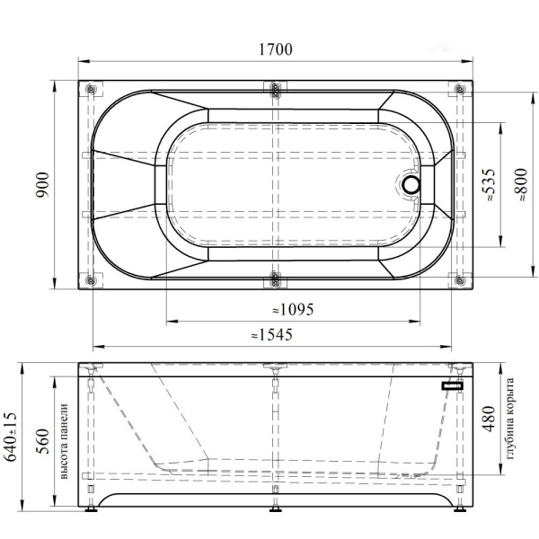 Ванна акриловая гидромассажная 1700х900 мм, 21866 фото  в интернет-магазине Санкомп