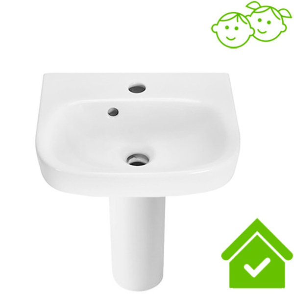 Умывальник на пьедестале ДЕТСКИЙ С/О, С/П 40 см ПОЛУКРУГЛЫЙ (340х400х400) для детей до 4 лет, 27014 фото  в интернет-магазине Санкомп