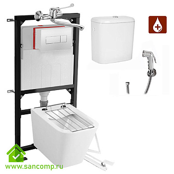 Видуар ПОДВЕСНОЙ КВАДРО САНКОМП, с инсталляцией бачком для раствора КЕРАМИКА педаль смеситель, 20790 фото в интернет-магазине СанКомп www.sancomp.ru