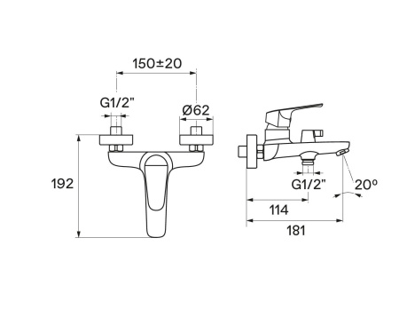 Смеситель для ванны настенный ОДНОРЫЧАЖНЫЙ, излив литой, длина излива 192 мм, лейка 1 режим, 22763  фото  в интернет-магазине Санкомп