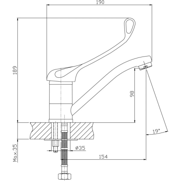 Смеситель ЛОКТЕВОЙ (ХИРУРГИЧЕСКИЙ) для раковины, (К35), с поворотным изливом 15 см, ШПИЛЬКА фото  в интернет-магазине Санкомп
