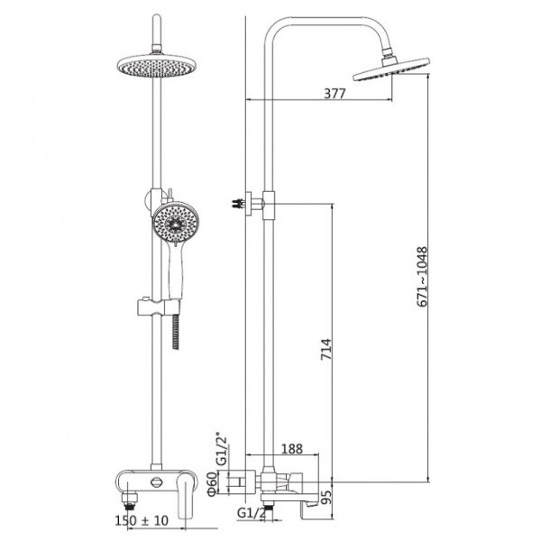 Душевая система ТРОПИЧЕСКИЙ ДУШ 200 мм однорычажная, лейка 1 режим с гибким шлангом поворотный излив фото  в интернет-магазине Санкомп