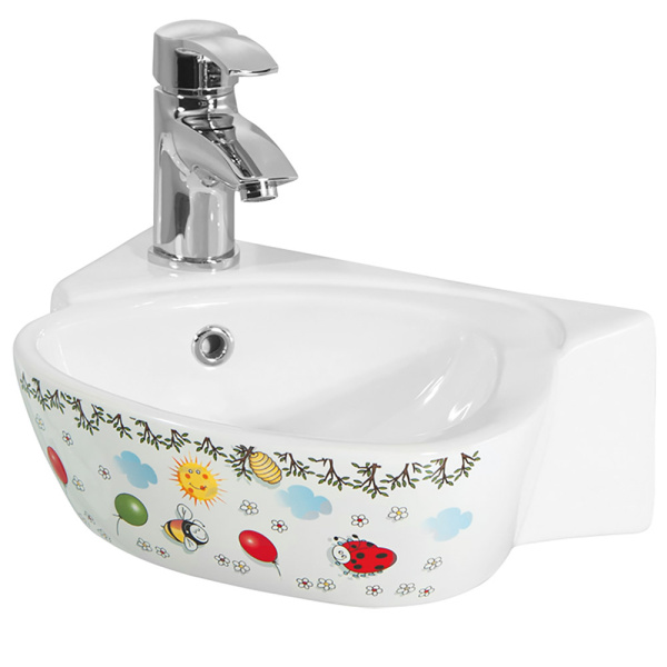 Умывальник настенный керамика с переливом с отверстием под смеситель справа (290х390х150 мм),15360  фото  в интернет-магазине Санкомп