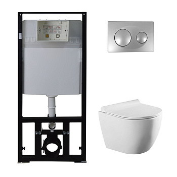 Унитаз подвесной 530x360x365 с быстросъемным сиденьем микролифт инсталляция с кнопкой 22472 фото  в интернет-магазине Санкомп