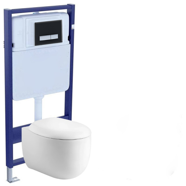 Унитаз подвесной с Инсталляцией в комплекте с кнопкой Черная матовая, сидением Микролифт, 24755 фото  в интернет-магазине Санкомп