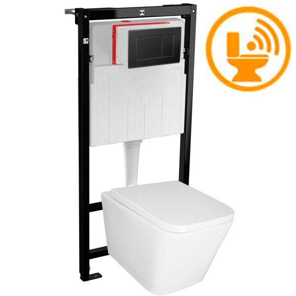 Унитаз подвесной БЕЗОБОДКОВЫЙ с сиденьем, МИКРОЛИФТ с инсталляцией СЕНСОР ЧЕРНЫЙ, 23317 фото  в интернет-магазине Санкомп
