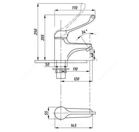 Смеситель ЛОКТЕВОЙ (ХИРУРГИЧЕСКИЙ) для раковины, (К40), с литым изливом 11/4 см, ГАЙКА  фото  в интернет-магазине Санкомп