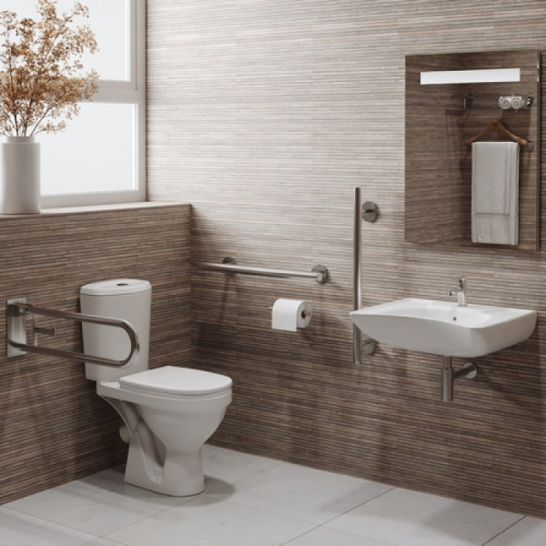 Унитаз-компакт для инвалидов МГН, КОСОЙ, 670х350х865 (480), 1 РЕЖИМ, СИДЕНЬЕ ПП, 20198 фото  в интернет-магазине Санкомп