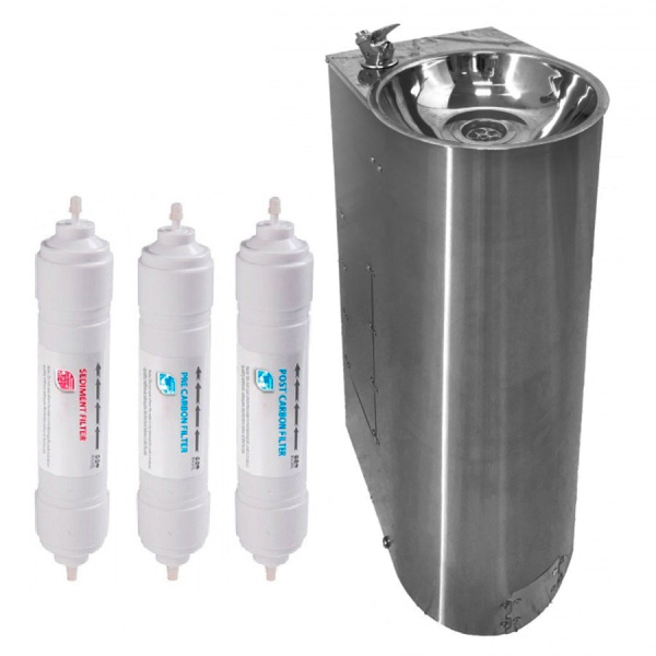 Фонтанчик питьевой кнопочный напольный 1 чаша Х/В, С/Ф, Б/УФ, Б/Г, Б/ТО, AISI 304, 240х310х900 24751 фото  в интернет-магазине Санкомп