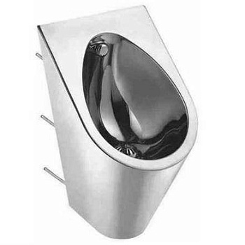 Писсуар из нержавеющей стали подача воды ИЗ СТЕНЫ, выход ГОРИЗОНТАЛЬНЫЙ на ШПИЛЬКАХ (395х360х605) фото  в интернет-магазине Санкомп