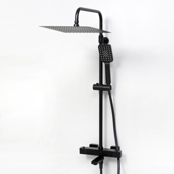 Смеситель для душа со стальной штангой с термостатом Черный, 22974 фото  в интернет-магазине Санкомп