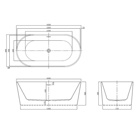 Ванна акриловая овальная отдельностоящая в комплекте 1600х800 мм, 21980 фото  в интернет-магазине Санкомп