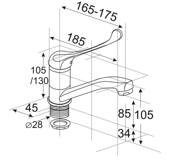 Смеситель ЛОКТЕВОЙ (ХИРУРГИЧЕСКИЙ) для раковины, (К35), с поворотным изливом 15 см, ГАЙКА фото  в интернет-магазине Санкомп