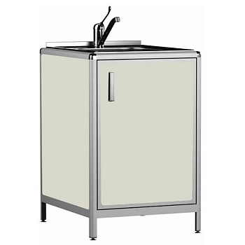 Стол медицинский с мойкой габариты 600х600х850 мм (фасад серо-бежевый) фото  в интернет-магазине Санкомп