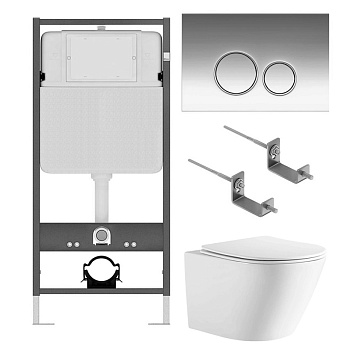 Унитаз подвесной БЕЗОБОДКОВЫЙ с сиденьем МИКРОЛИФТ с инсталляцией с кнопкой, 25981 фото  в интернет-магазине Санкомп