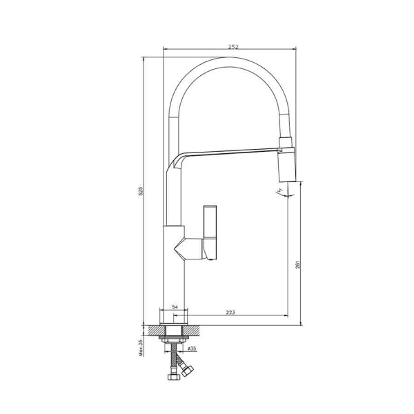 Смеситель для кухни ОДНОРЫЧАЖНЫЙ с гибким изливом, длина излива 223 мм высота 281 мм Белый, 26166 фото  в интернет-магазине Санкомп