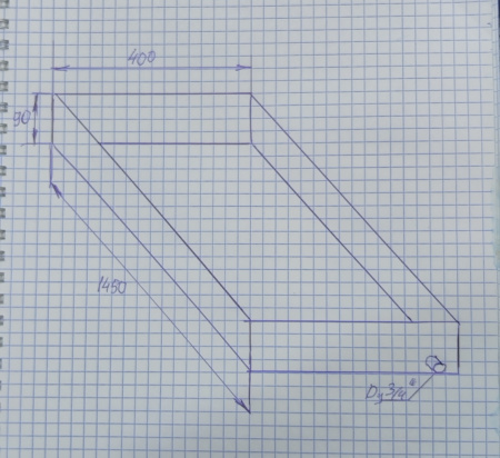 Поддон AISI 304 толщина 1 мм 1450х400х90 мм со штуцером 3/4" (по размерам заказчика), 25547 фото  в интернет-магазине Санкомп