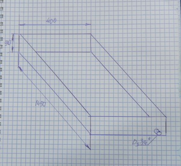 Поддон AISI 304 толщина 1 мм 1450х400х90 мм со штуцером 3/4" (по размерам заказчика), 25547 фото  в интернет-магазине Санкомп