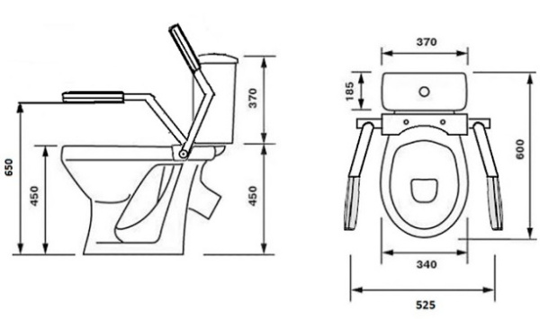 Унитаз-компакт для инвалидов МГН, КОСОЙ, 600х370х820(450),1 РЕЖИМ,СИДЕНЬЕ ПП, 2 ПОРУЧНЯ БЕЛЫЕ, 12776 фото  в интернет-магазине Санкомп