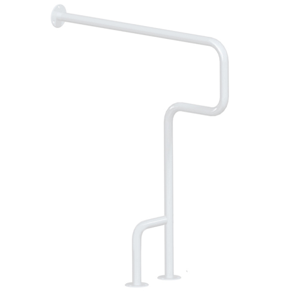 Поручень настенный с двойной опорой на пол СТАЛЬНОЙ БЕЛЫЙ 750(445)х230х875 ЛЕВЫЙ, 4521 фото  в интернет-магазине Санкомп