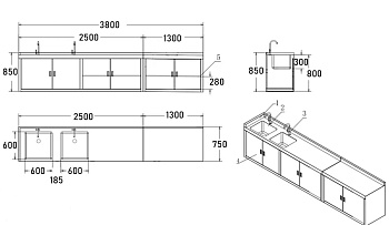 Стол-тумба с 2 мойками 600х600х300 мм из химически стойкого пластика 3800х750х850 мм, 26023 фото  в интернет-магазине Санкомп
