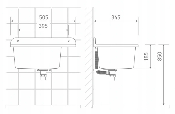 Раковина настенная пластиковая 345х505х185 мм Серая со смесителем и дозатором фото  в интернет-магазине Санкомп