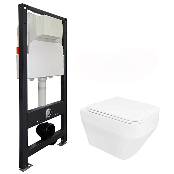 Унитаз подвесной БЕЗОБОДКОВЫЙ с быстросъемным сидением микролифт инсталляция БЕЗ КЛАВИШИ 22445 фото  в интернет-магазине Санкомп