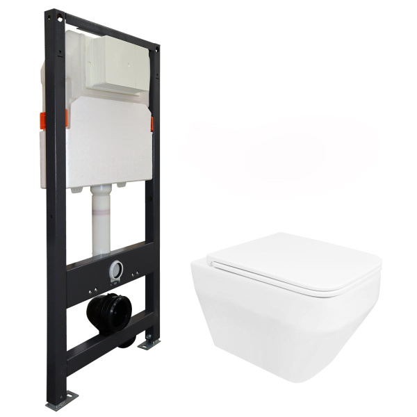 Унитаз подвесной БЕЗОБОДКОВЫЙ с быстросъемным сидением микролифт инсталляция БЕЗ КЛАВИШИ 22445 фото  в интернет-магазине Санкомп