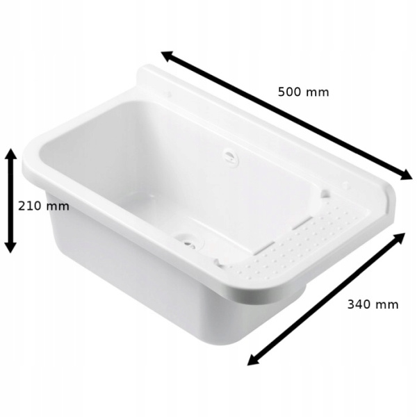 Раковина настенная пластиковая 340х500х210 мм Белая с сифоном фото  в интернет-магазине Санкомп