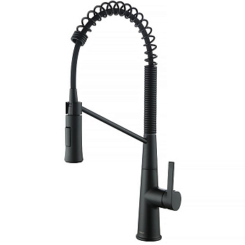 Смесители для кухни высокий выдвижной излив, керамический картридж, черный 22374  фото  в интернет-магазине Санкомп