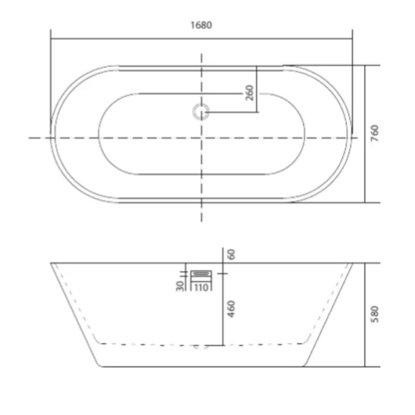 Ванна акриловая отдельностоящая овальная 1680х760 мм, 21787   фото  в интернет-магазине Санкомп