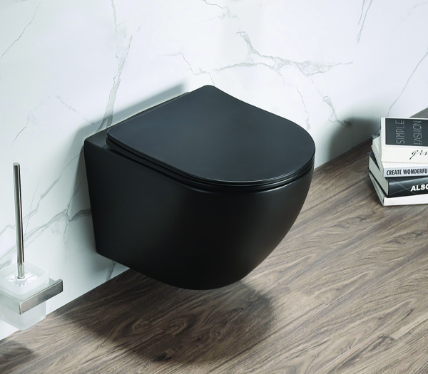 Унитаз подвесной с быстросъемным сиденьем микролифт, ЧЕРНЫЙ МАТОВЫЙ, инсталляция с кнопкой 22475   фото  в интернет-магазине Санкомп