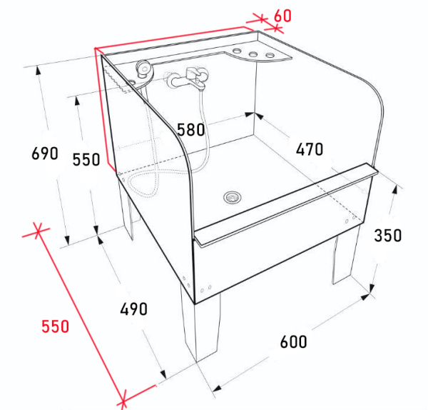 Ванна ножная 600х550х690 С ЭКРАНОМ СО СМЕСИТЕЛЕМ ,19834 фото  в интернет-магазине Санкомп