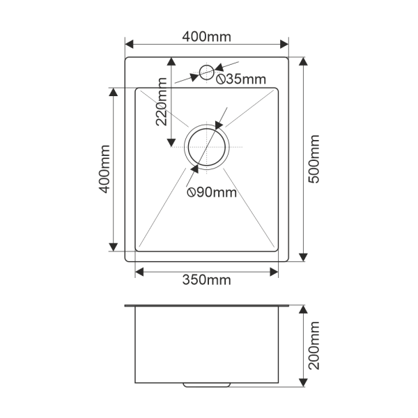 Мойка врезная нержавейка 400х500x200 мм С/О МАТОВАЯ с сифоном, 20695 фото  в интернет-магазине Санкомп