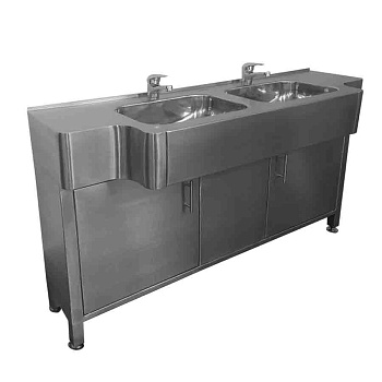 Мойка с тумбой 2-х секционная из нержавеющей стали 1420x900x415 мм  (чаша 434х279х145) мм, 25876 фото  в интернет-магазине Санкомп