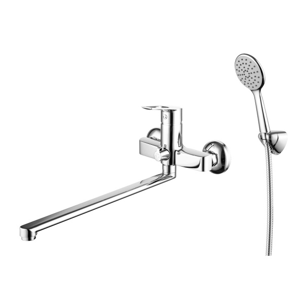 Смеситель для ванны настенный ОДНОРЫЧАЖНЫЙ, излив поворотный 35 см, лейка 1 режим 22261 фото  в интернет-магазине Санкомп