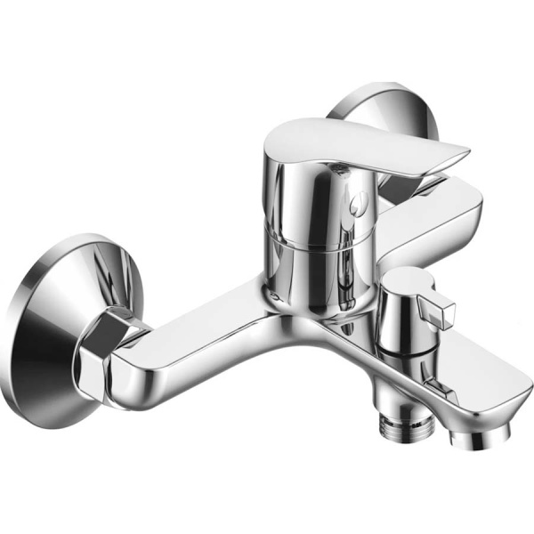 Смеситель для ванны настенный ОДНОРЫЧАЖНЫЙ, излив литой, длина излива 131 мм, лейка 5 режимов, 26277 фото  в интернет-магазине Санкомп