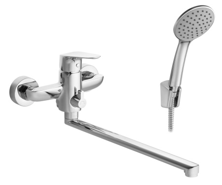 Смеситель для ванны настенный ОДНОРЫЧАЖНЫЙ, излив поворотный 32 см, лейка 1режим, 22762  фото  в интернет-магазине Санкомп