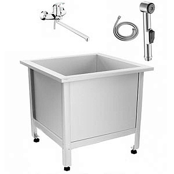 Слив технический из нержавеющей стали 800х800х550-600 мм, СМЕСИТЕЛЬ, ЛЕЙКА (ЭКОНОМ), 13349 фото  в интернет-магазине Санкомп