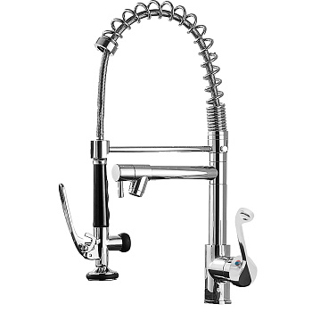 Смеситель ЛОКТЕВОЙ (ХИРУРГИЧЕСКИЙ) настольный С ДУШИРУЮЩИМ УСТРОЙСТВОМ и ПОВОРОТНЫМ ИЗЛИВОМ, лейка л фото  в интернет-магазине Санкомп