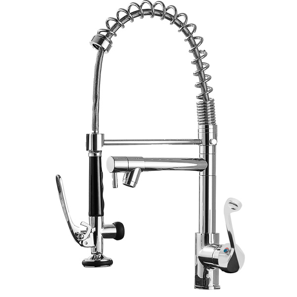 Смеситель ЛОКТЕВОЙ (ХИРУРГИЧЕСКИЙ) настольный С ДУШИРУЮЩИМ УСТРОЙСТВОМ и ПОВОРОТНЫМ ИЗЛИВОМ, лейка л фото  в интернет-магазине Санкомп