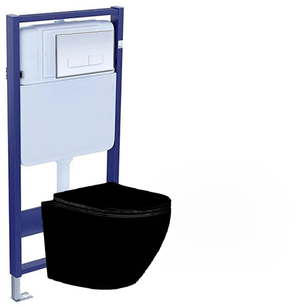Унитаз подвесной Черный с Инсталляцией в комплекте с кнопкой, 24590  фото  в интернет-магазине Санкомп