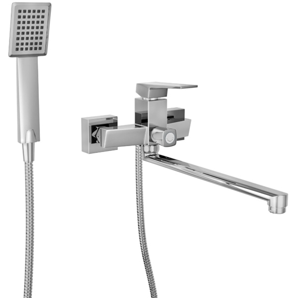 Смеситель для ванны настенный ОДНОРЫЧАЖНЫЙ, излив поворотный 328 мм, лейка 1 режим, 26079  фото  в интернет-магазине Санкомп