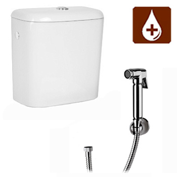 Бачок подвесной из КЕРАМИКИ ДЛЯ ДЕЗРАСТВОРОВ с гигиенической лейкой ЛАТУНЬ 185х380х385, 2746  фото в интернет-магазине СанКомп www.sancomp.ru