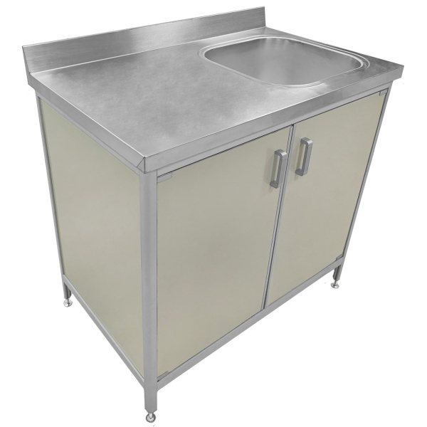 Стол-тумба с мойкой из нержавеющей стали с фасадом из химически стойкого пластика 900х600х900 мм фото  в интернет-магазине Санкомп