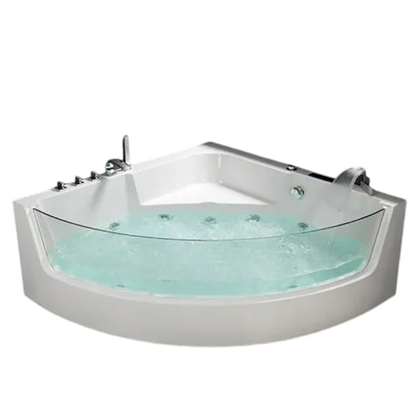 Ванна акриловая угловая гидромассажная с каркасом и стеклянной стенкой 1500х1500 мм, 26714 фото  в интернет-магазине Санкомп