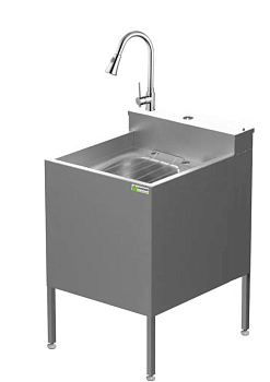 Видуар консольный из нержавеющей стали AISI 304 c бачком, смесителем с вытяжной лейкой, 20730  фото в интернет-магазине СанКомп www.sancomp.ru