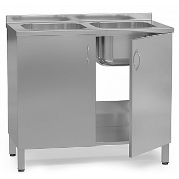 Тумба медицинская с РУ из AISI-304, распашные дверки, две чаши 400х400х250 мм, 1010х600х900 мм 25231 фото  в интернет-магазине Санкомп